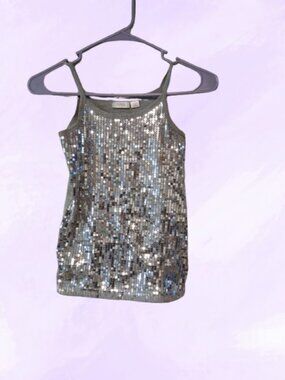 Piper heavily sequined sleeveless tank y2k 2000s top in gray and silver size S